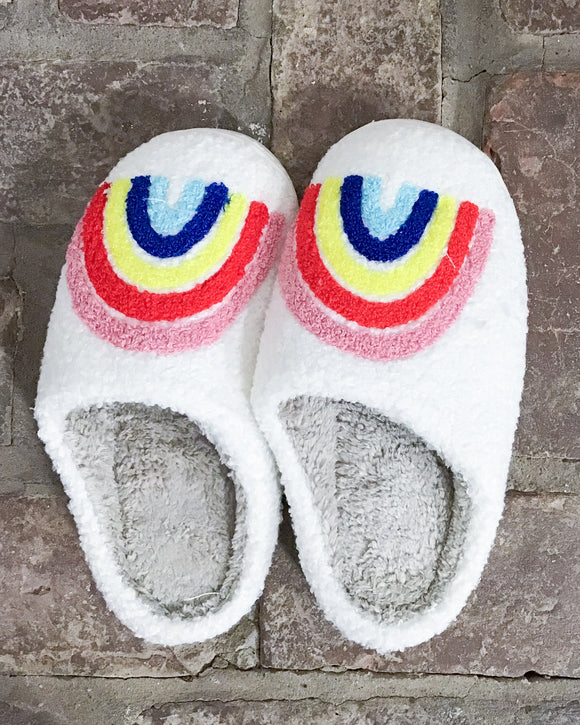 Rainbow fuzzy top slippers