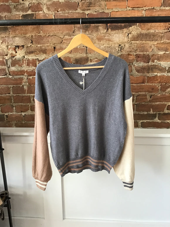 V neck 2025 color block sweater