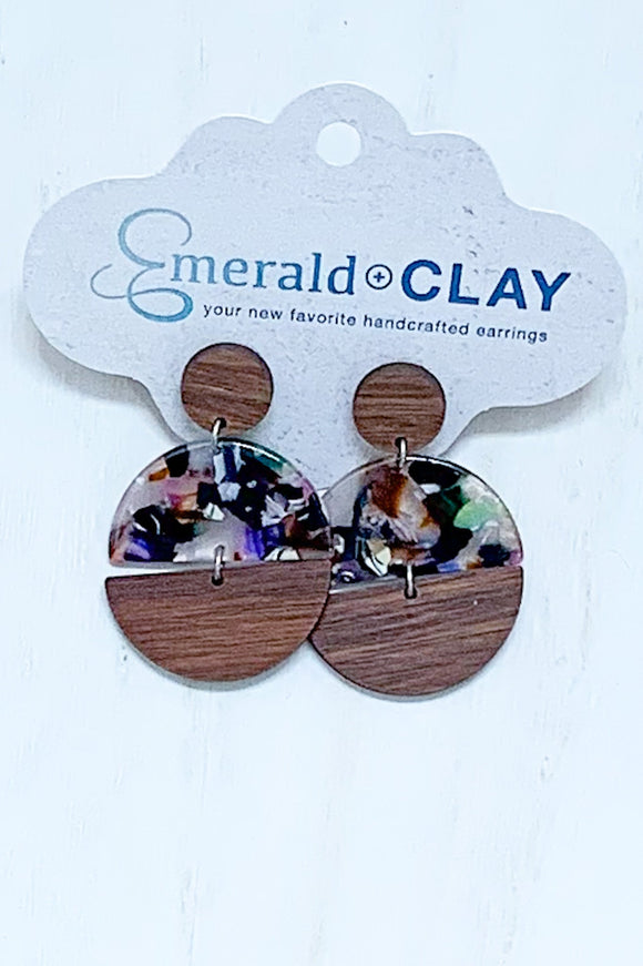 Hinged Acrylic & Wood Circle Earrings