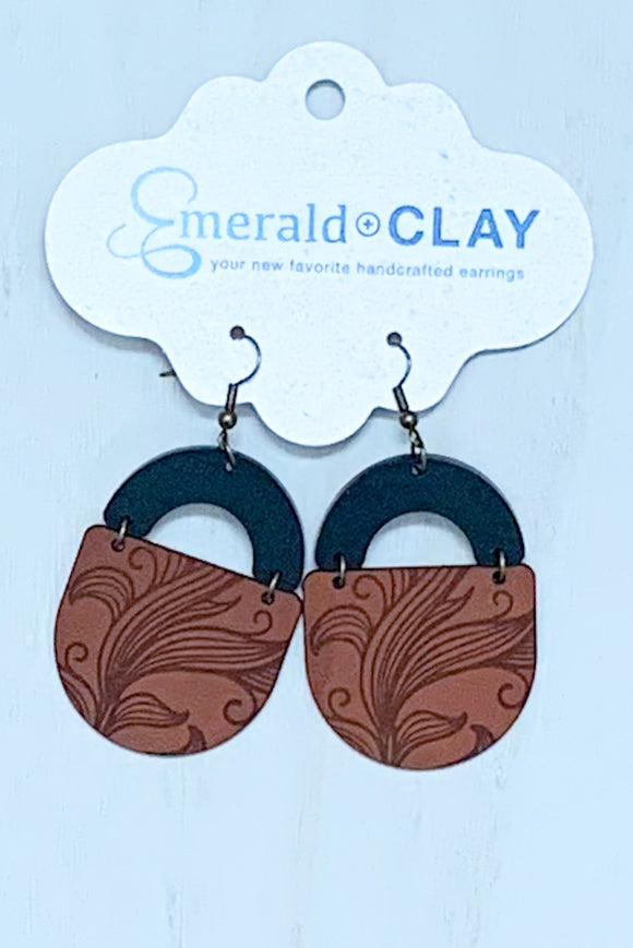 Tropical Engraved Leather Earrings